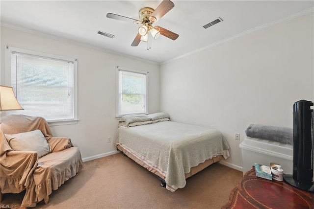 355 Nassau Pl, Hampton, VA 23666 - bedroom featuring baseboards, ornamental molding, carpet, and ceiling fan