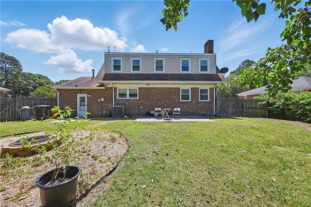 355 Nassau Pl, Hampton, VA 23666 - back of property featuring cooling unit, a chimney, brick siding, and a patio