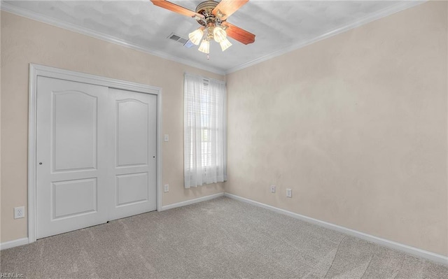 2881 Rose Garden Way, Virginia Beach, VA 23456 - unfurnished bedroom featuring carpet flooring, crown molding, baseboards, a closet, and ceiling fan