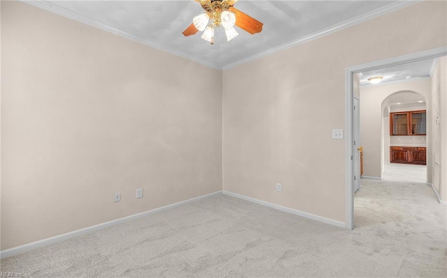 2881 Rose Garden Way, Virginia Beach, VA 23456 - unfurnished room with carpet flooring, a ceiling fan, baseboards, ornamental molding, and arched walkways