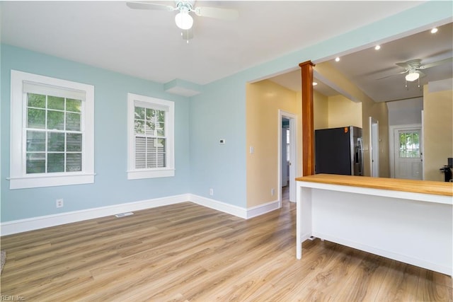 319 N First St, Hampton, VA 23664 - unfurnished living room featuring a ceiling fan, wood finished floors, baseboards, and recessed lighting