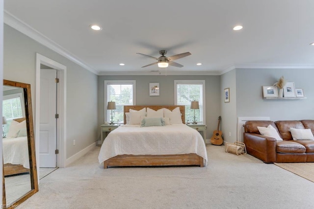7412 Glenroie Ave, Norfolk, VA 23505 - bedroom featuring carpet, recessed lighting, ornamental molding, baseboards, and a ceiling fan