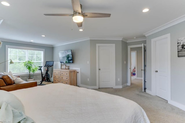 7412 Glenroie Ave, Norfolk, VA 23505 - bedroom featuring recessed lighting, light carpet, baseboards, ornamental molding, and ceiling fan