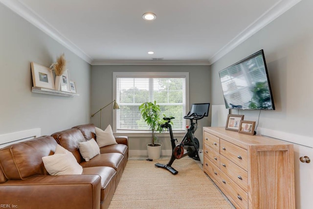 7412 Glenroie Ave, Norfolk, VA 23505 - workout room featuring crown molding, baseboards, recessed lighting, and light carpet