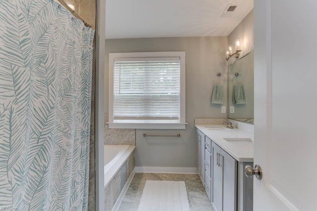 7412 Glenroie Ave, Norfolk, VA 23505 - bathroom featuring double vanity, a bath, baseboards, and curtained shower