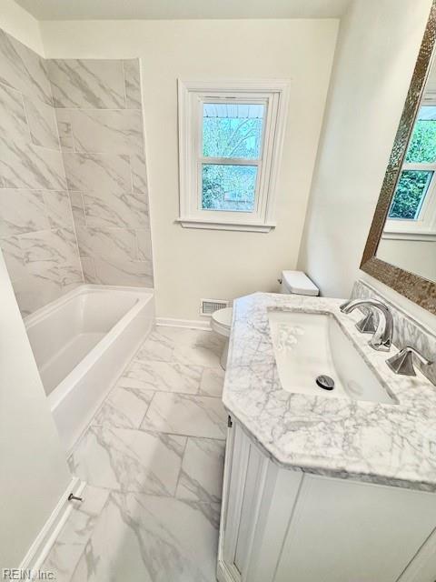 291 Fair Meadows Rd, Virginia Beach, VA 23462 - full bath featuring marble finish flooring, toilet, vanity, baseboards, and  shower combination