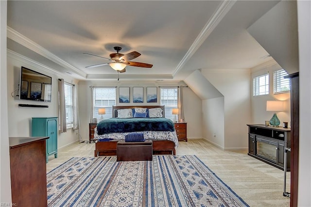 3729 Longhill Arch, Chesapeake, VA 23323 - bedroom featuring baseboards, crown molding, a tray ceiling, and ceiling fan