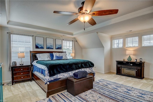 3729 Longhill Arch, Chesapeake, VA 23323 - carpeted bedroom with a raised ceiling, crown molding, baseboards, and a ceiling fan