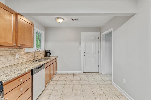 2720 Juniper St, Norfolk, VA 23513 - kitchen featuring dishwasher, a sink, tasteful backsplash, baseboards, and light stone counters