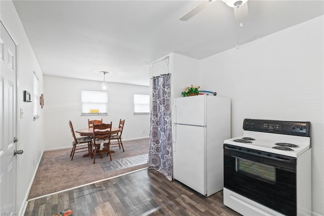 221 Herbert Ave, Hampton, VA 23664 - kitchen featuring electric range oven, freestanding refrigerator, dark wood finished floors, and baseboards