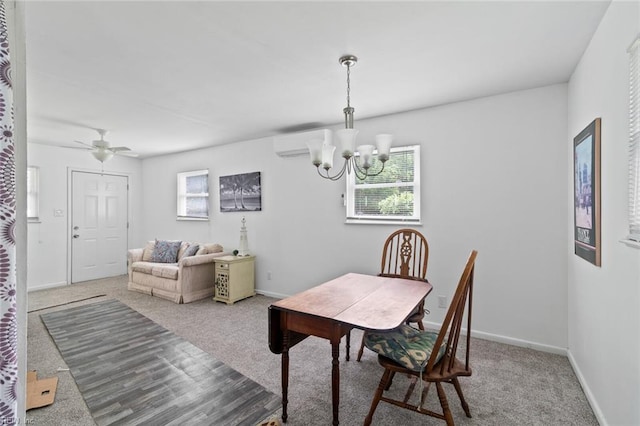 221 Herbert Ave, Hampton, VA 23664 - dining room with a chandelier, carpet, baseboards, and an AC wall unit