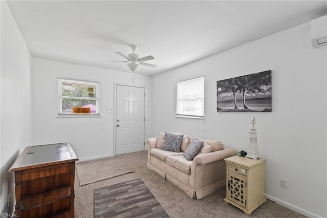 221 Herbert Ave, Hampton, VA 23664 - living room featuring plenty of natural light, a ceiling fan, a wall mounted AC, and baseboards