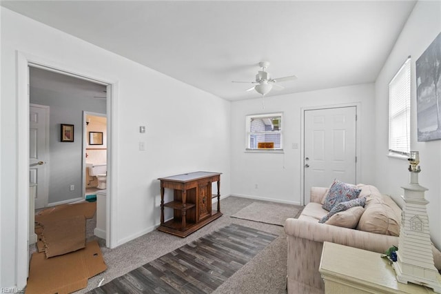 221 Herbert Ave, Hampton, VA 23664 - living room with a ceiling fan, healthy amount of natural light, baseboards, and wood finished floors