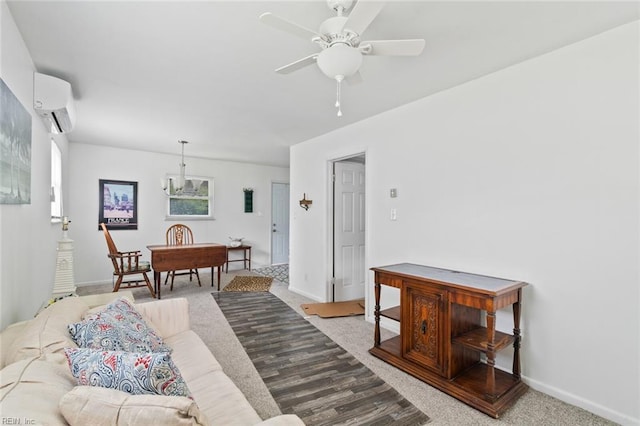 221 Herbert Ave, Hampton, VA 23664 - living area with a wall mounted air conditioner, carpet floors, ceiling fan, and baseboards