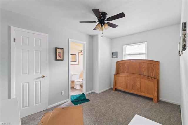 221 Herbert Ave, Hampton, VA 23664 - carpeted bedroom with baseboards, ensuite bathroom, and a ceiling fan
