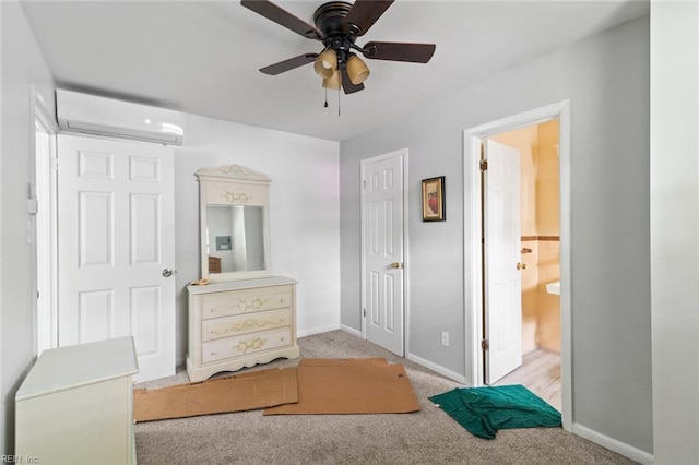 221 Herbert Ave, Hampton, VA 23664 - carpeted bedroom featuring an AC wall unit, baseboards, connected bathroom, and ceiling fan
