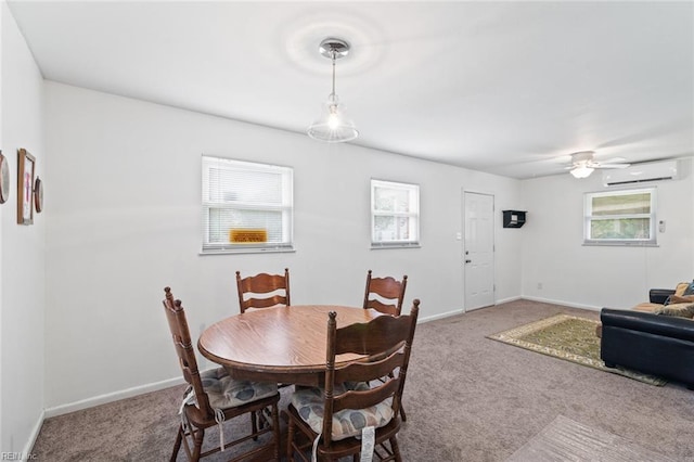 221 Herbert Ave, Hampton, VA 23664 - carpeted dining space with a wall mounted air conditioner, baseboards, and a ceiling fan