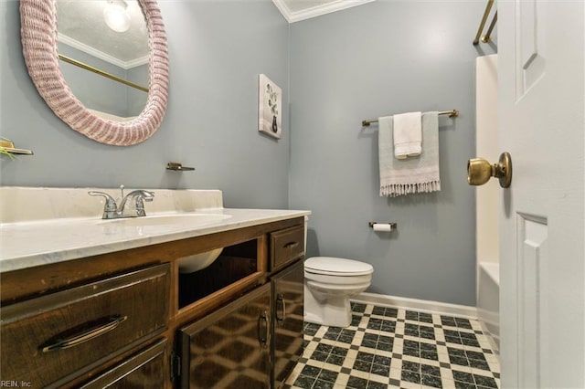 214 Silver Isles Blvd, Hampton, VA 23664 - bathroom featuring ornamental molding, vanity, toilet, and baseboards