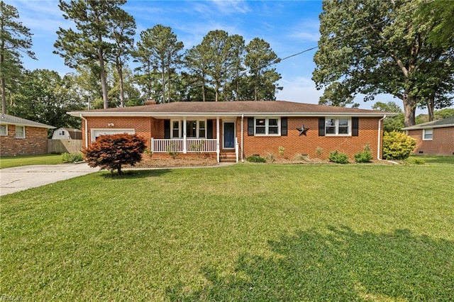 404 Briarfield Dr, Chesapeake, VA 23322 - ranch-style home with covered porch, a garage, concrete driveway, and brick siding