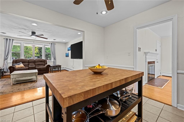 404 Briarfield Dr, Chesapeake, VA 23322 - dining area with ceiling fan, light tile patterned flooring, a baseboard heating unit, and recessed lighting