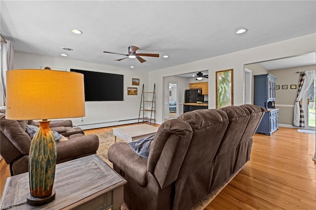 404 Briarfield Dr, Chesapeake, VA 23322 - living area with a baseboard heating unit, ceiling fan, light wood-type flooring, recessed lighting, and baseboards