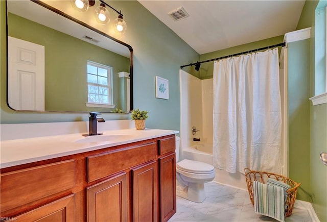 5233 Winery Dr, Chesapeake, VA 23321 - bathroom with marble finish flooring, vanity, toilet, and shower / bathtub combination with curtain