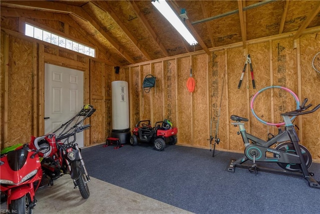 921 Justin Lee Way, Chesapeake, VA 23322 - exercise room featuring vaulted ceiling, water heater, and carpet floors