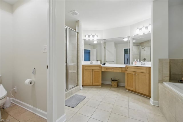 700 Dickens Pl, Chesapeake, VA 23322 - full bath with tile patterned floors, a stall shower, vanity, toilet, and a bath