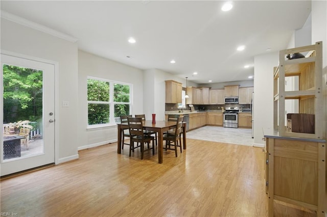 700 Dickens Pl, Chesapeake, VA 23322 - dining area with light wood-type flooring, recessed lighting, baseboards, and crown molding