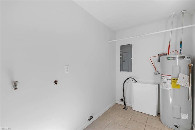 392 Deputy Ln Unit D, Newport News, VA 23608 - laundry area with electric water heater, electric panel, light tile patterned flooring, and baseboards