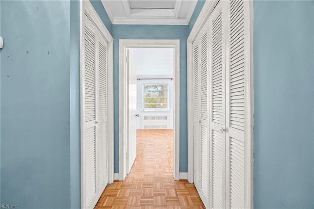 7720 Dunfield Pl Unit A3, Norfolk, VA 23505 - hallway featuring ornamental molding and radiator heating unit