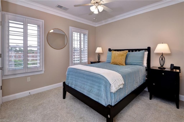 5413 Foundation St, Williamsburg, VA 23188 - carpeted bedroom with crown molding, baseboards, and a ceiling fan