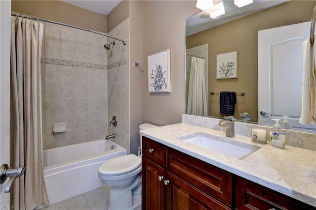 5413 Foundation St, Williamsburg, VA 23188 - full bathroom featuring toilet, vanity, shower / bath combo with shower curtain, and tile patterned flooring