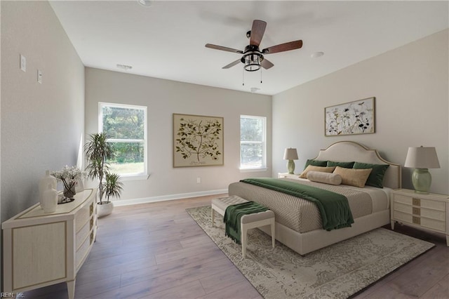 23041 Calvin Dr, Franklin, VA 23851 - bedroom with multiple windows, light wood-style floors, ceiling fan, and baseboards