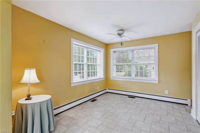 3403 Chesapeake Ave, Hampton, VA 23661 - spare room featuring ceiling fan, a baseboard radiator, and baseboards