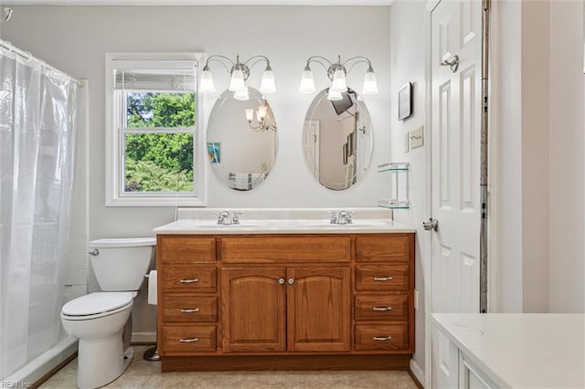 107 Benson Dr, Hampton, VA 23664 - bathroom featuring double vanity, toilet, and curtained shower
