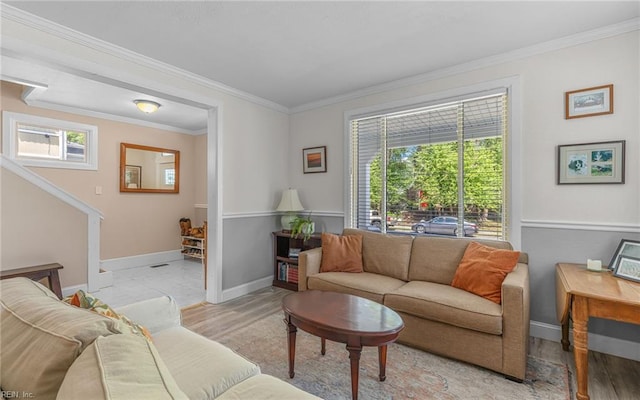 4201 Newport Ave, Norfolk, VA 23508 - living area with crown molding, baseboards, stairs, and light wood-type flooring