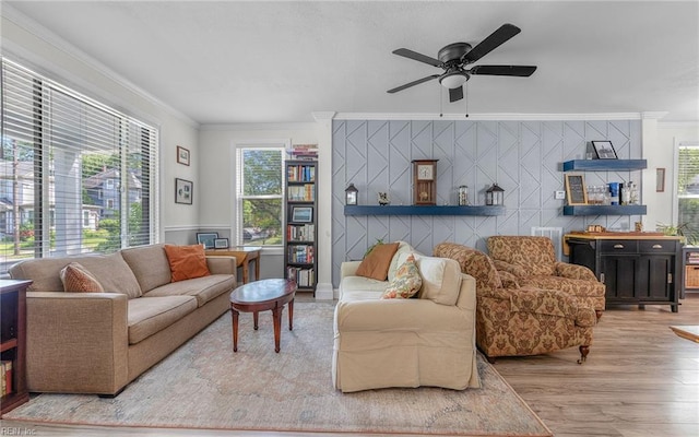 4201 Newport Ave, Norfolk, VA 23508 - living room with crown molding, wood finished floors, and ceiling fan