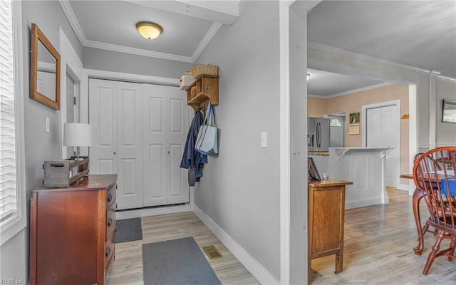 4201 Newport Ave, Norfolk, VA 23508 - foyer with light wood-style floors, baseboards, and ornamental molding