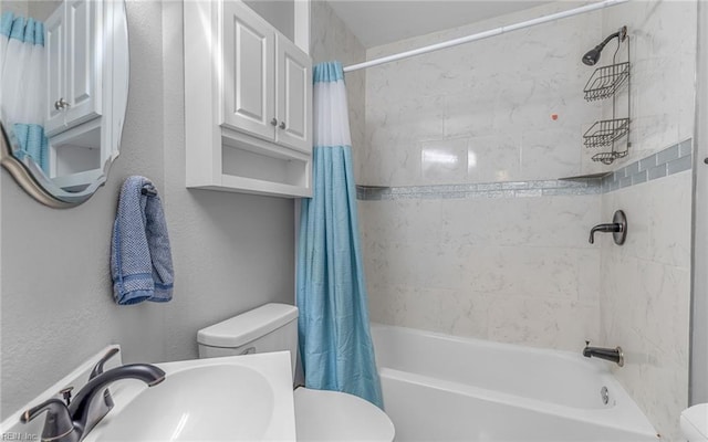 4201 Newport Ave, Norfolk, VA 23508 - bathroom with toilet, a sink, shower / tub combo with curtain, and a textured wall