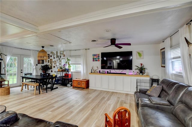 3521 Wayne St, Virginia Beach, VA 23452 - living area featuring light wood-style flooring, ceiling fan, and french doors