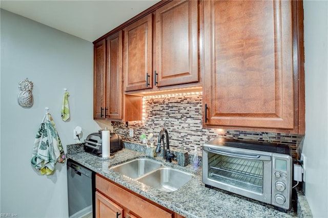 3521 Wayne St, Virginia Beach, VA 23452 - kitchen featuring dishwasher, a sink, decorative backsplash, and light stone counters