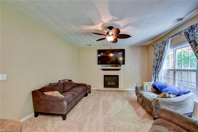 1757 Brigands Way, Virginia Beach, VA 23453 - carpeted living area featuring a ceiling fan, baseboards, and a high end fireplace