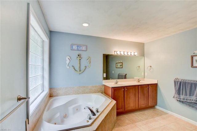 1757 Brigands Way, Virginia Beach, VA 23453 - bathroom featuring double vanity, a whirlpool tub, healthy amount of natural light, and tile patterned floors