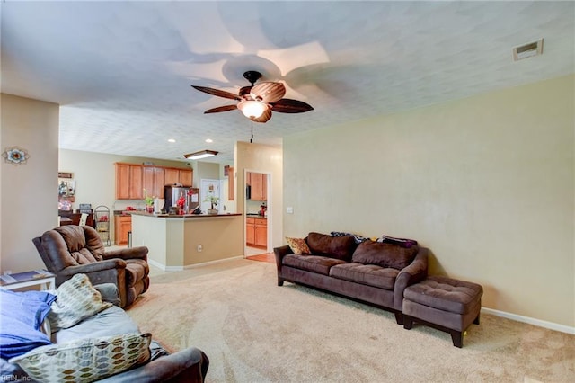 1757 Brigands Way, Virginia Beach, VA 23453 - living room featuring light carpet, ceiling fan, and baseboards