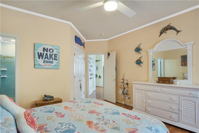 1026 High Dunes Quay Quay Unit 201, Hampton, VA 23664 - bedroom featuring ornamental molding, ensuite bathroom, and ceiling fan