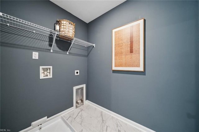 3031 Dalton Cir, Suffolk, VA 23435 - washroom with hookup for a washing machine, electric dryer hookup, baseboards, marble finish floors, and hookup for a gas dryer