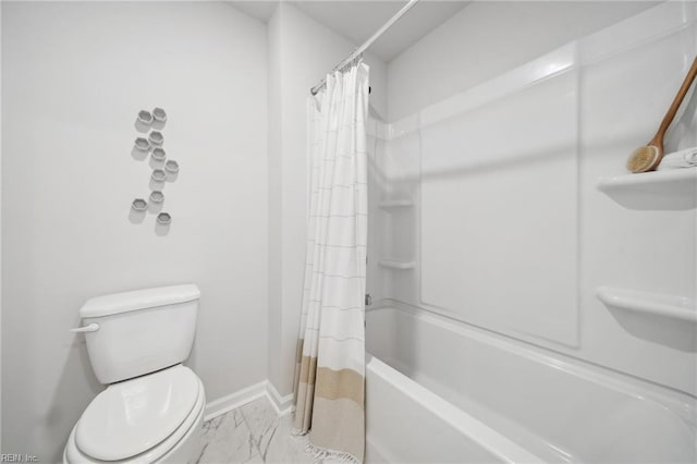 3031 Dalton Cir, Suffolk, VA 23435 - bathroom with marble finish floors, shower / bath combo, baseboards, and toilet