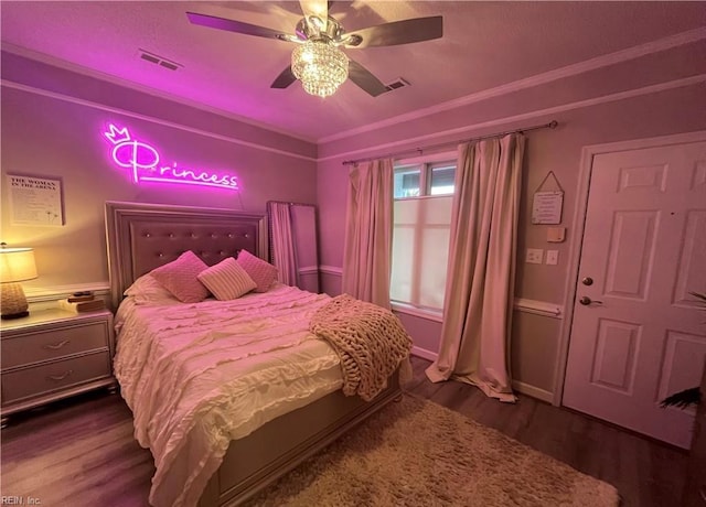 1031 High Dunes Quay Quay Unit 103, Hampton, VA 23664 - bedroom featuring dark wood-style floors, a ceiling fan, and crown molding