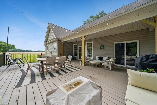 183 Belle Aire Dr, Hardyville, VA 23070 - wooden terrace featuring an outdoor hangout area, outdoor dining space, and grilling area